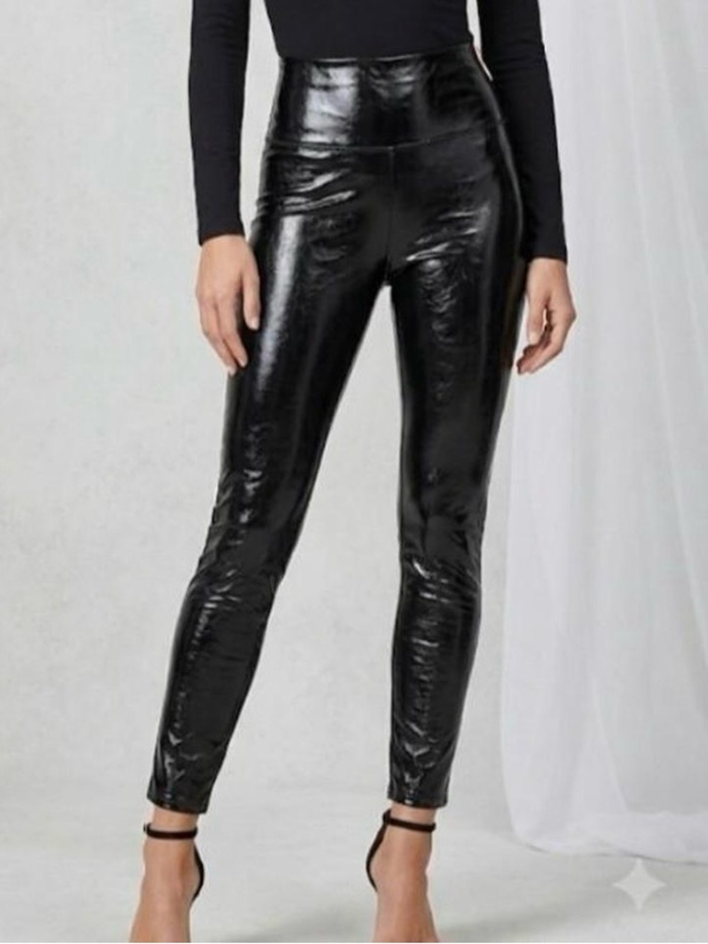 SPANX Faux leather shiny leggings Size L Tall Sleek Dressy high rise